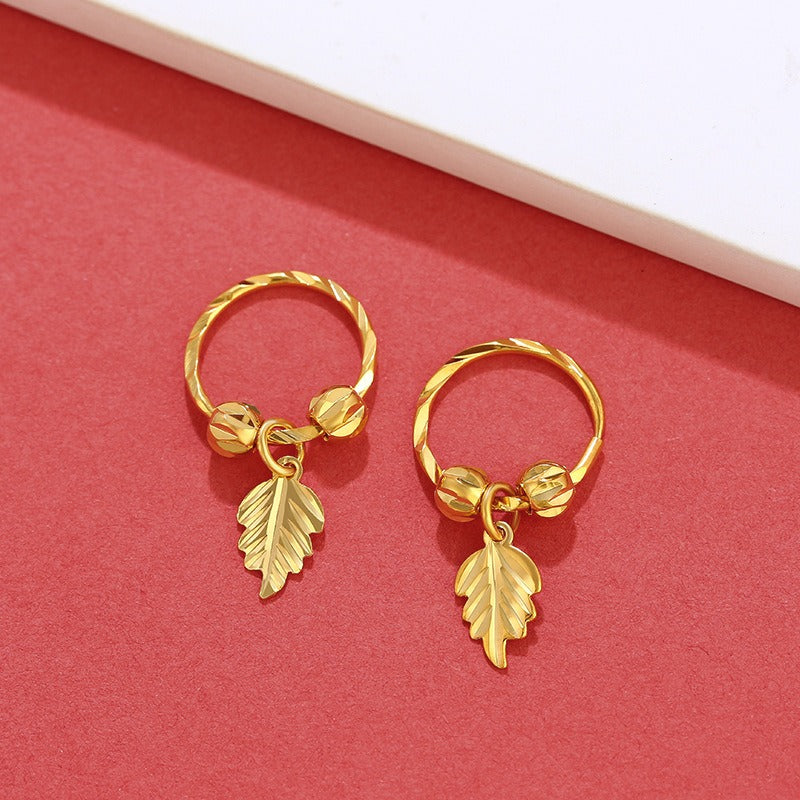 24K gold-plated rotating bead leaf earring buckle alloy gold-plated European and American retro style earrings