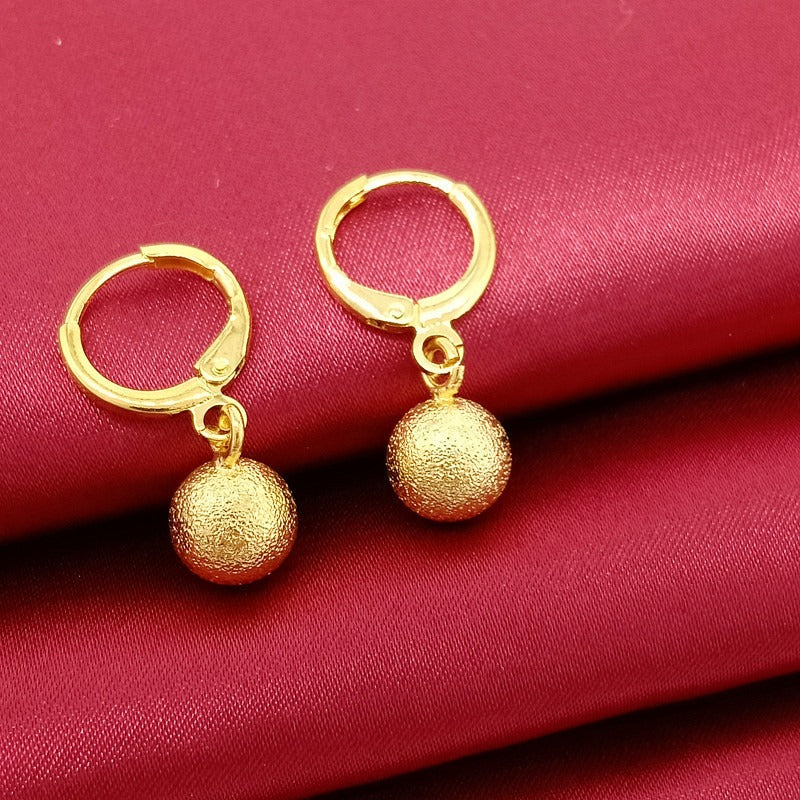 New Gold Bean Earrings, Fashionable and Versatile Style, Earrings with Matte Round Beads and Ear Buckles for Women
