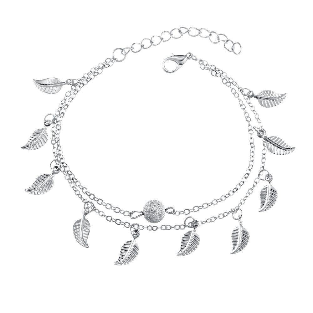 Tassel small leaf foot jewelry beach vacation double layered vintage women's ankle chain jewelry