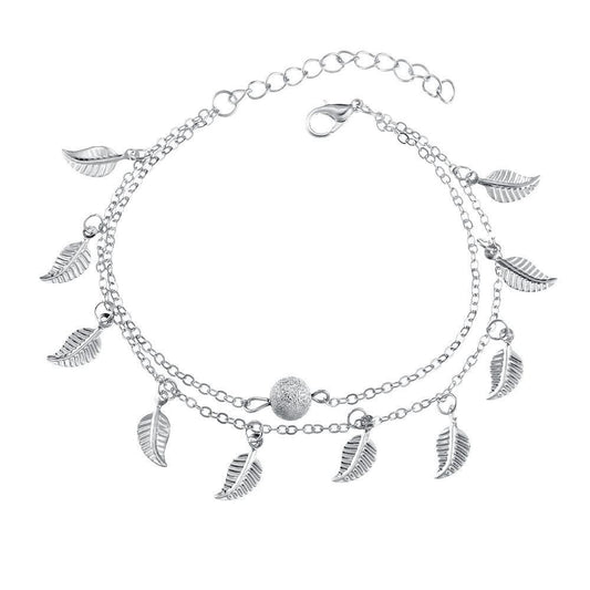 Tassel small leaf foot jewelry beach vacation double layered vintage women's ankle chain jewelry