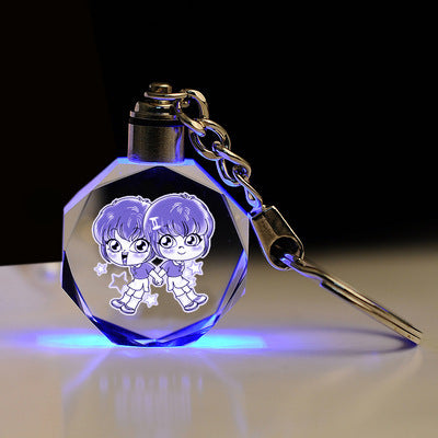 K9 Crystal Keychain LED Flashing Custom Carve Family Photo Frame Souvenir Gifts Glass Key Chain Ring Jewelry