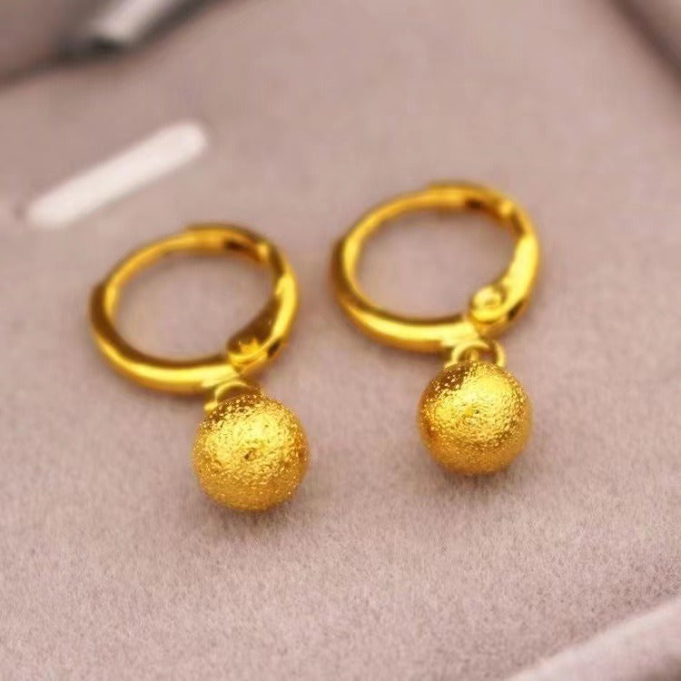 New Gold Bean Earrings, Fashionable and Versatile Style, Earrings with Matte Round Beads and Ear Buckles for Women