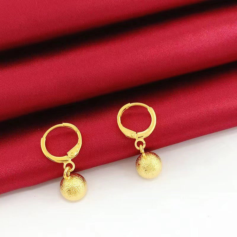 New Gold Bean Earrings, Fashionable and Versatile Style, Earrings with Matte Round Beads and Ear Buckles for Women