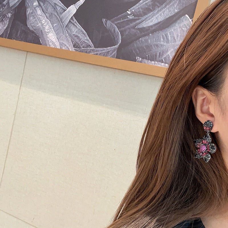 Heavy Industry Full Zirconia Flower Colored Earrings