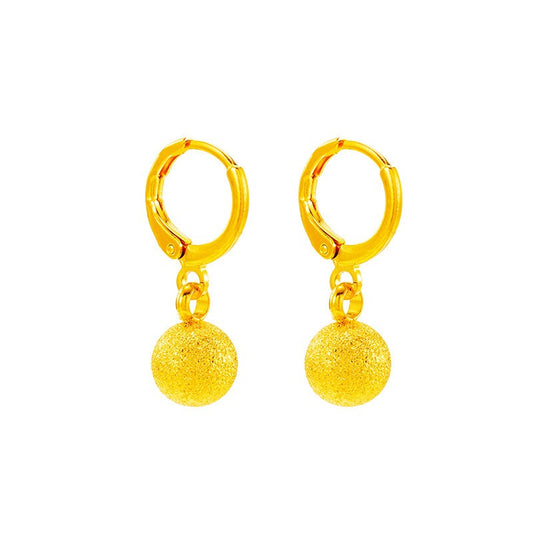 New Gold Bean Earrings, Fashionable and Versatile Style, Earrings with Matte Round Beads and Ear Buckles for Women