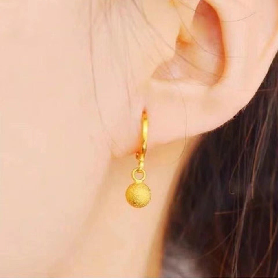 New Gold Bean Earrings, Fashionable and Versatile Style, Earrings with Matte Round Beads and Ear Buckles for Women