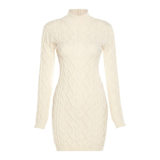 Women's New Long sleeved Round Neck Open Back Slim Fit Wrapped Hip Knitted Dress