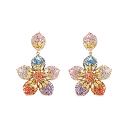 Heavy Industry Full Zirconia Flower Colored Earrings