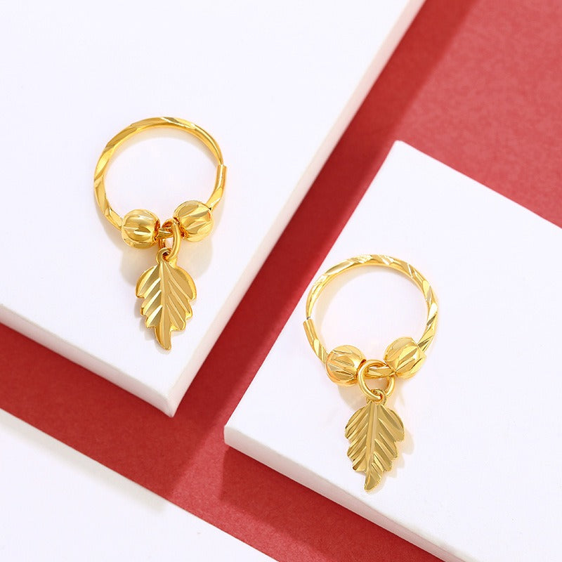 24K gold-plated rotating bead leaf earring buckle alloy gold-plated European and American retro style earrings