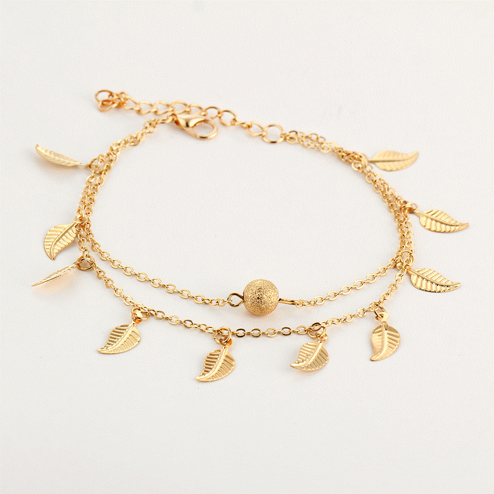 Tassel small leaf foot jewelry beach vacation double layered vintage women's ankle chain jewelry