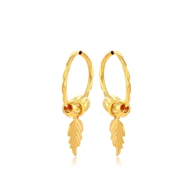 24K gold-plated rotating bead leaf earring buckle alloy gold-plated European and American retro style earrings