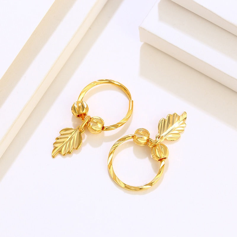 24K gold-plated rotating bead leaf earring buckle alloy gold-plated European and American retro style earrings