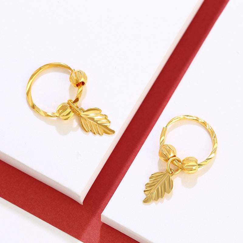 24K gold-plated rotating bead leaf earring buckle alloy gold-plated European and American retro style earrings