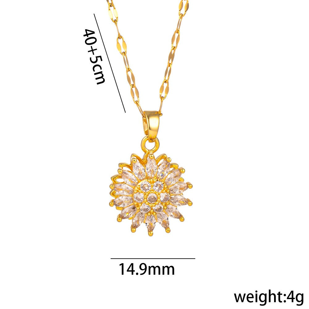 Rotating Sunflower Necklace with Full Diamond Daisy Collar Chain Female
