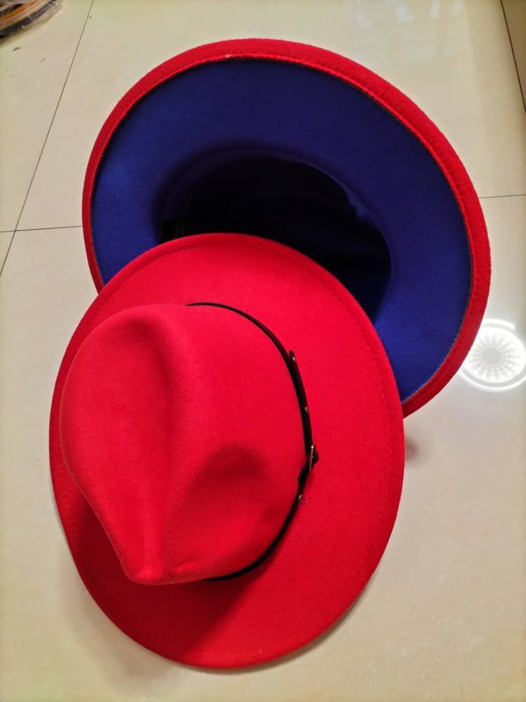 European And American Popular Woolen Top Color Matching Flat Brim Fedora Jazz Hat